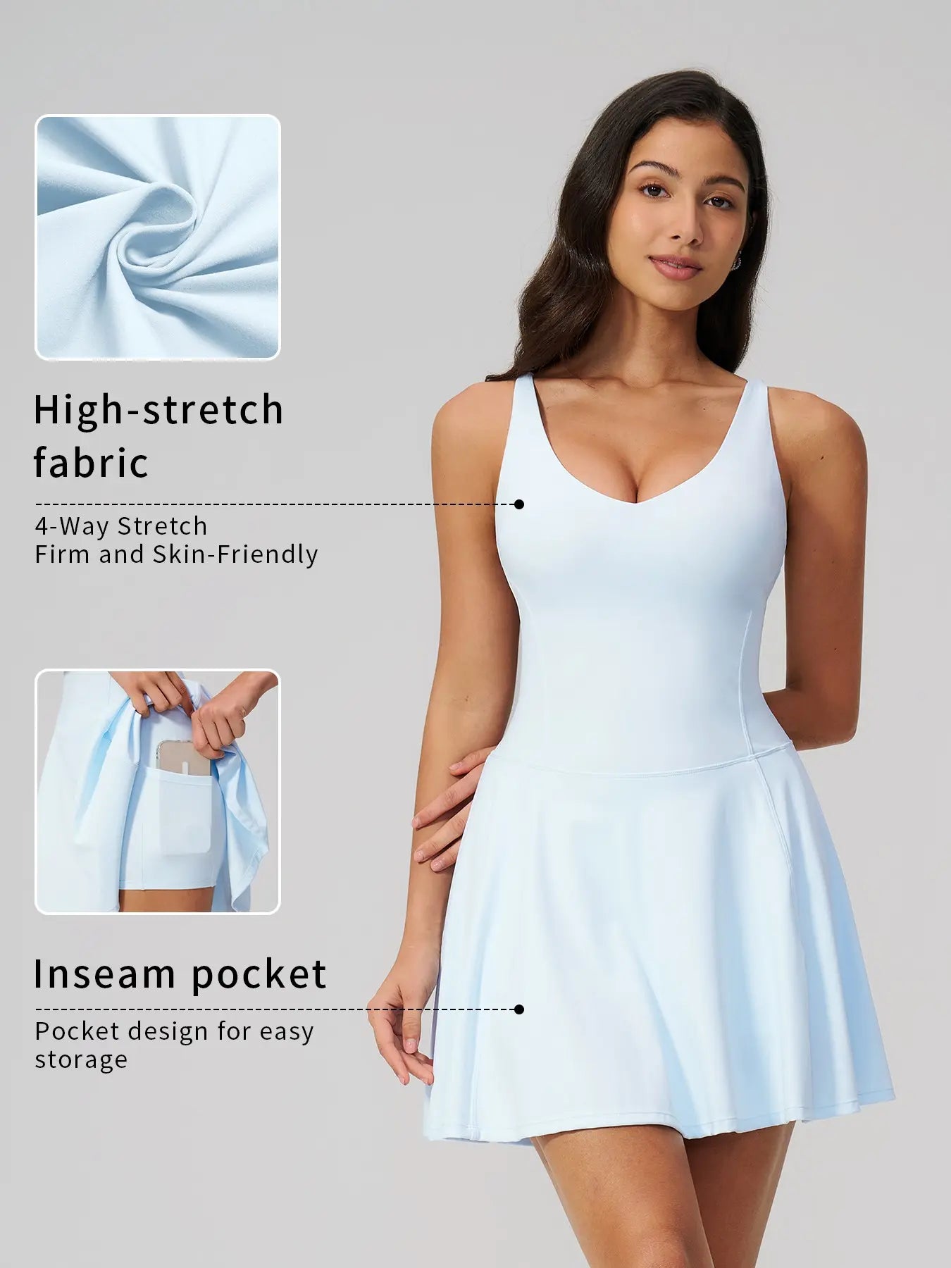 Yoga Sports Tennis Athletic Dress with Side Pockets, Anti-Exposure Quick-Dry Breathable Running…