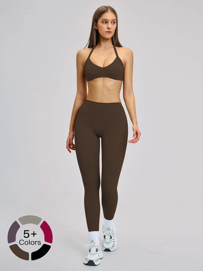 Cross-Border Fleece Yoga Set, Hollow Back Halter Top
