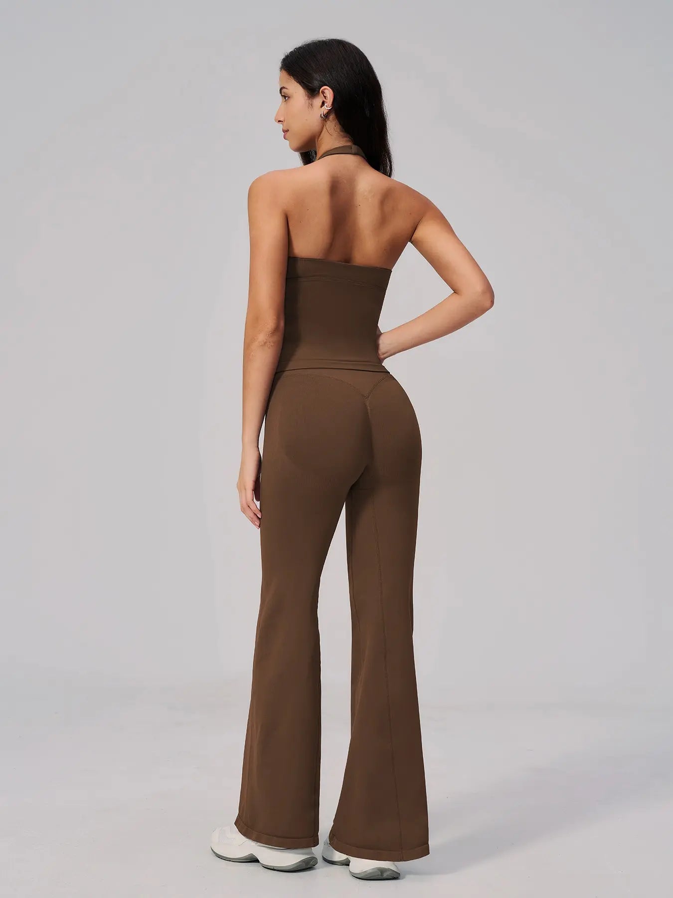 V-Neck Yoga Set for Women, Halter Neck Slim Fit Backless Vertical Ribbed Sports Fitness Yoga Wear - image 8