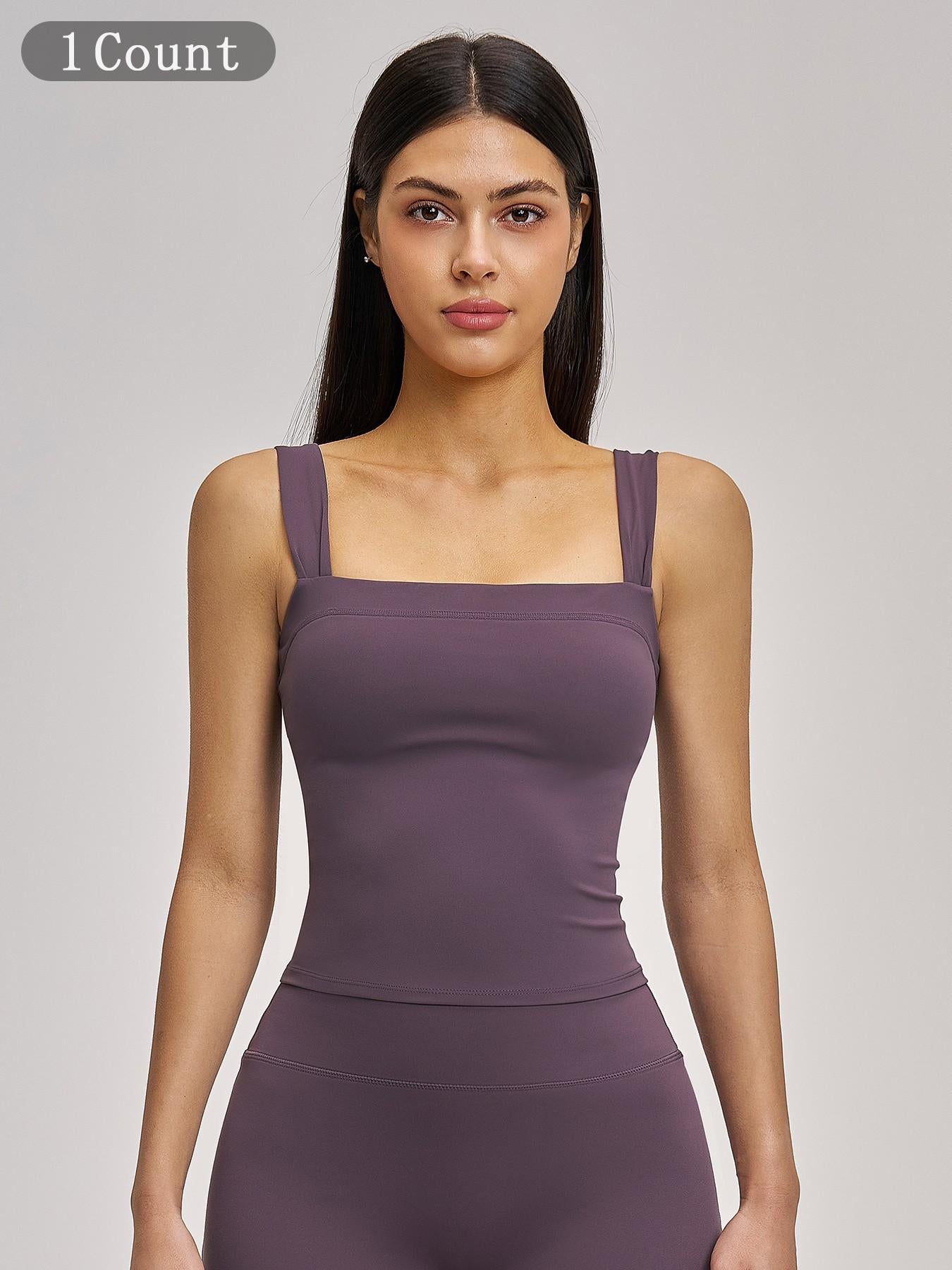 High Elasticity Square Neck Yoga Tank Top with Chest Padding, Outdoor Fitness Sports Bra for Women - image 9