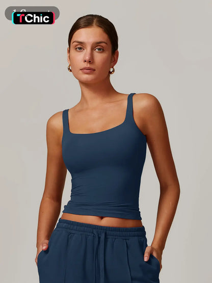 Women's Solid Color Sports Singlet with Built-In Bra Cups, High Stretch Comfortable Breathable Quick…