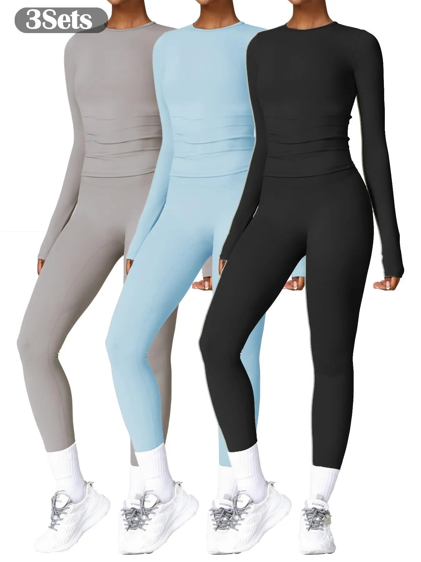 Women’s Quick Dry Long Sleeve & High Waist Leggings Sets for Fitness