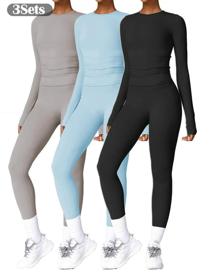 Women’s Quick Dry Long Sleeve & High Waist Leggings Sets for Fitness