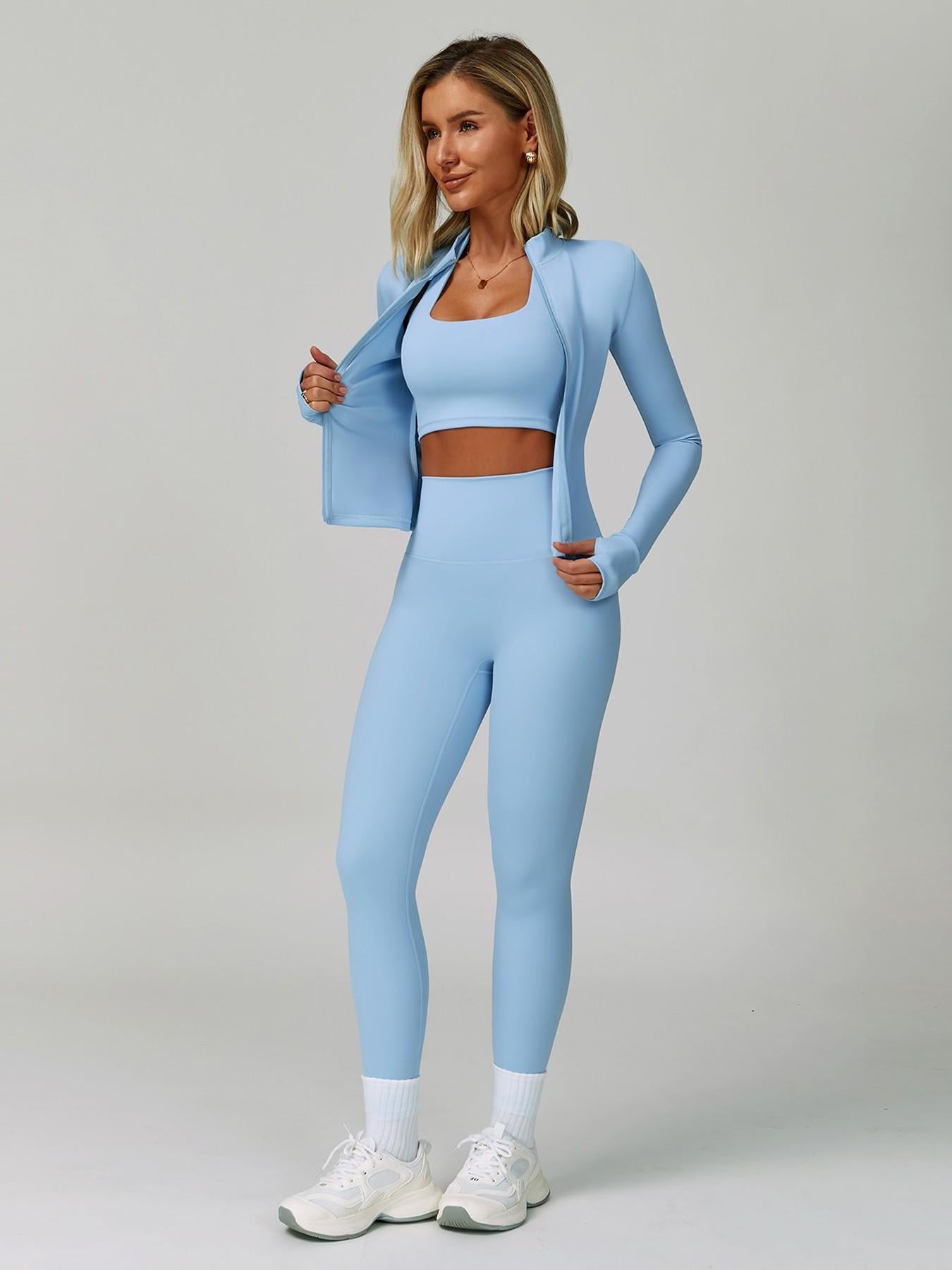 Women's Bare Feel Yoga Set, Fall Winter Zipper Long Sleeve Workout - image 14