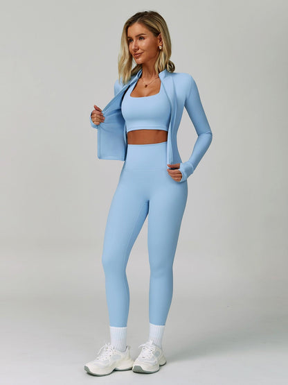 Women's Bare Feel Yoga Set, Fall Winter Zipper Long Sleeve Workout - image 14