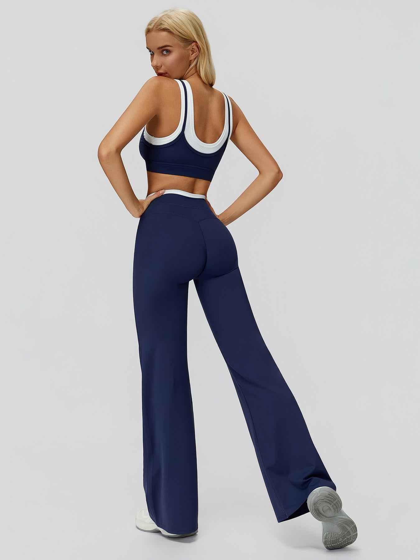 Women's Two-Piece Colorblock Yoga Set, High-Waisted Ribbed Casual Fitness Sportswear - image 15