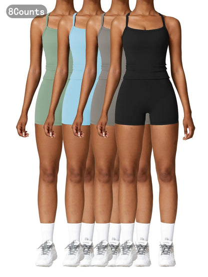 Women's Backless Cami Top & High Waist Shorts Tracksuit Set