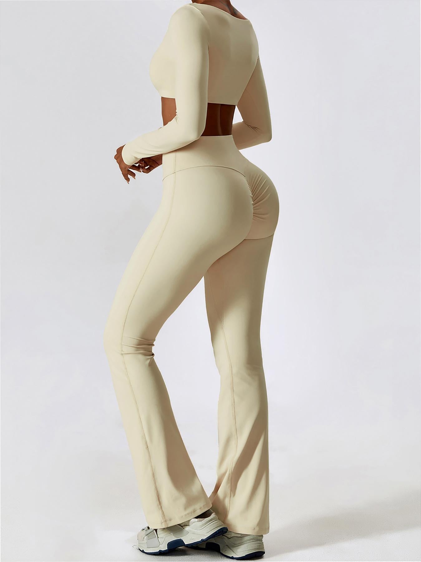 Women's Solid Square Neck Crop Top & High Waist Flare Leg Pants Tracksuit Set, Sporty Comfy… - image 13