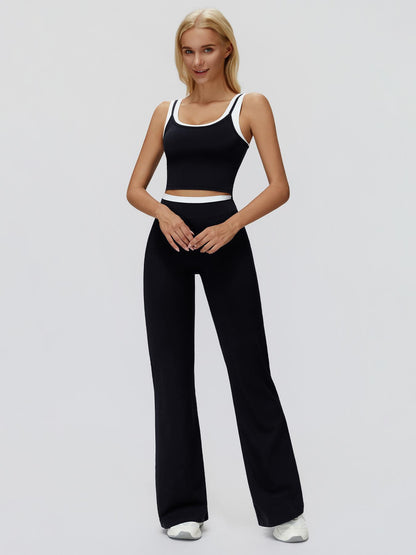 Women's Two-Piece Colorblock Yoga Set, High-Waisted Ribbed Casual Fitness Sportswear - image 12