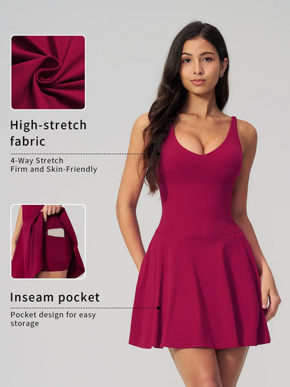 Yoga Sports Tennis Athletic Dress with Side Pockets, Anti-Exposure Quick-Dry Breathable Running… - image 5