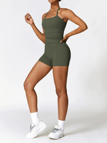 Women's Backless Cami Top & High Waist Shorts Tracksuit Set