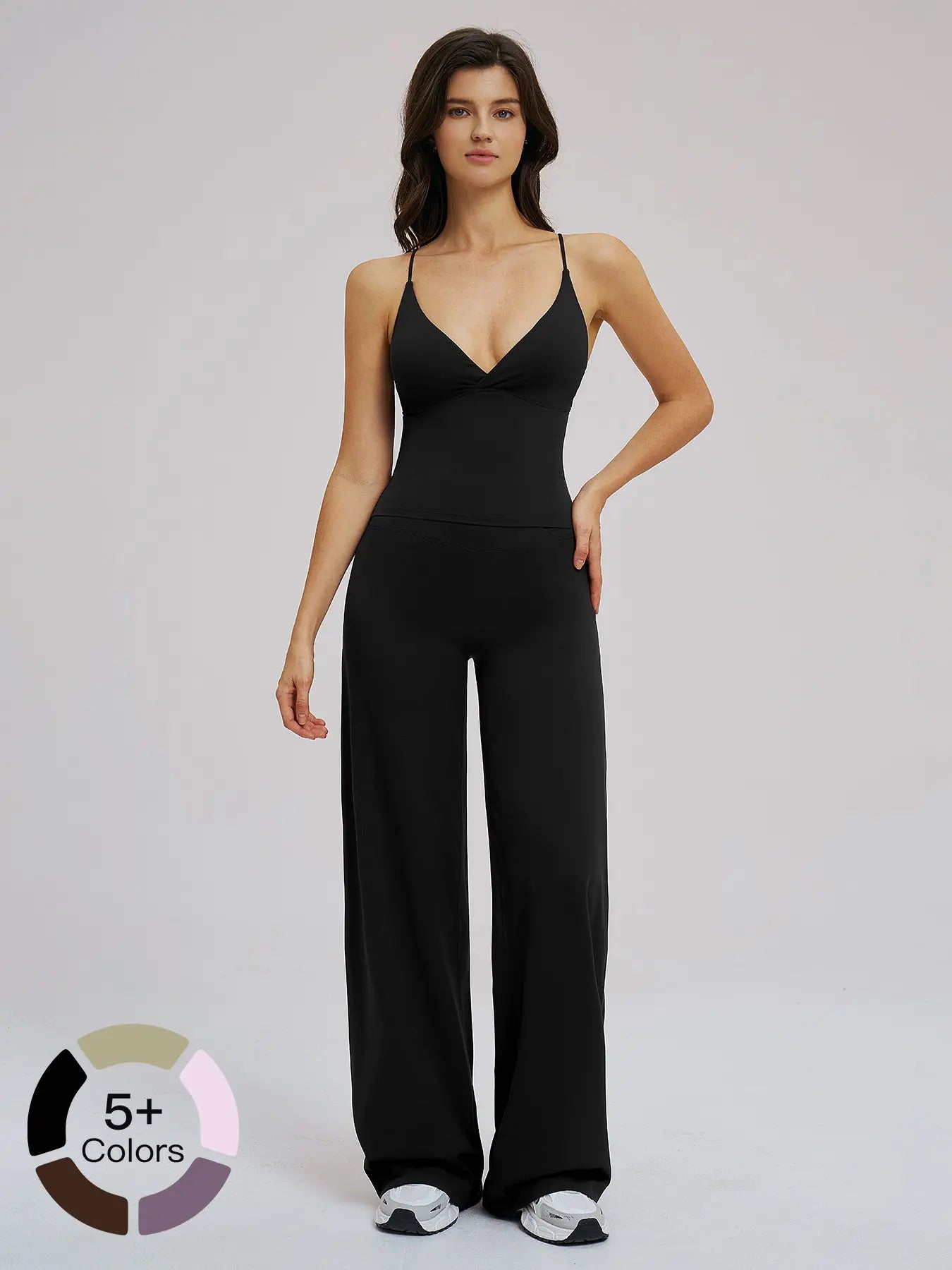 Brushed Sportswear Set, Casual Wide-Leg Backless Two-Piece Outfit