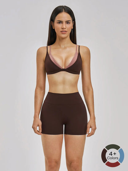 Women's Triangle Cup Wirefree Sports Bra & High Waist Skinny Shorts, Two-Piece Set