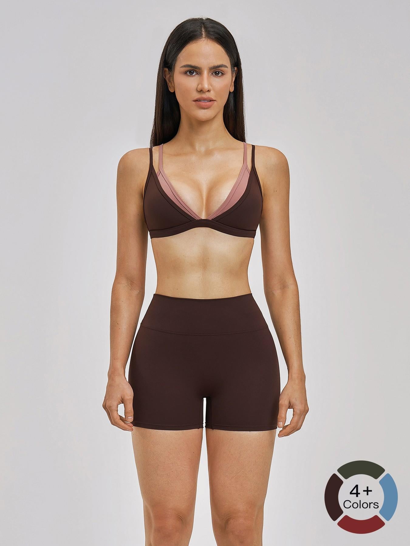 Women's Triangle Cup Wirefree Sports Bra & High Waist Skinny Shorts, Two-Piece Set - image 20