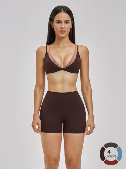 Women's Triangle Cup Wirefree Sports Bra & High Waist Skinny Shorts, Two-Piece Set - image 20
