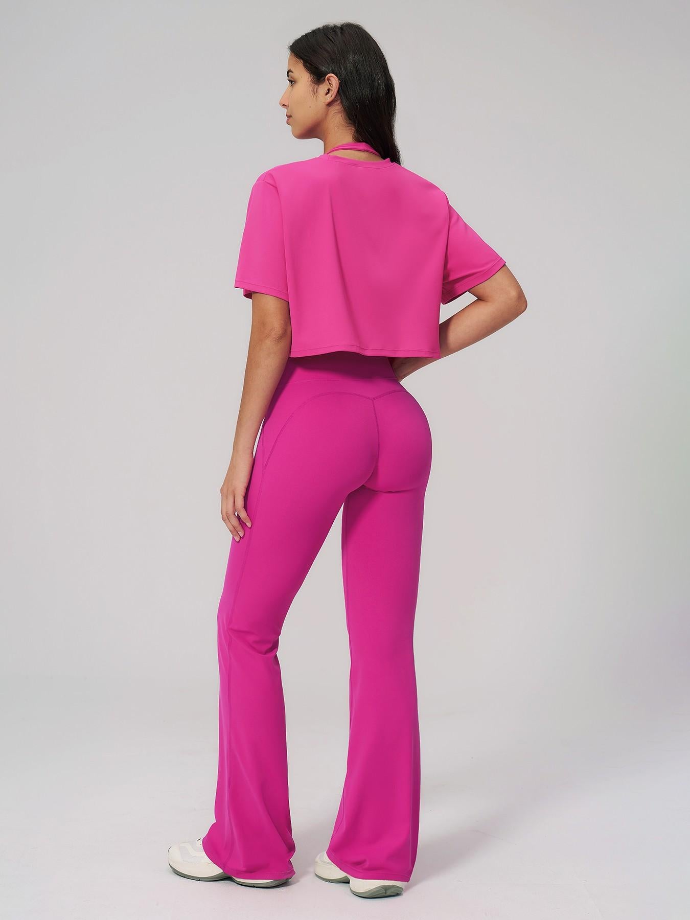 Women's Quick-Dry Yoga Set, Short Sleeve Tight-Fit Top & Long Pants - image 13