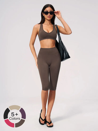 Seamless Yoga Workout Set, V-Neck Tight Fit Quick-Dry Moisture-Wicking High Waist Butt Lifting Sports… - image 3