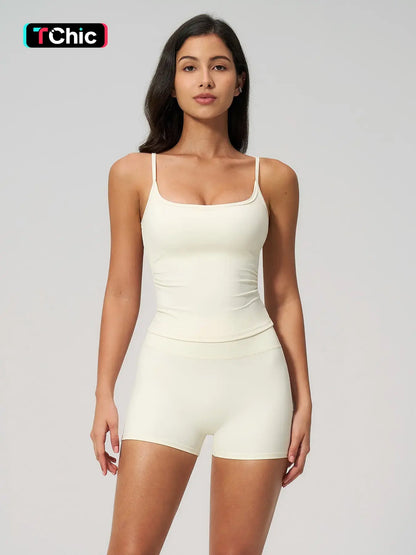 Women's Yoga Tank Top Set, Fitted Shorts for Outdoor Activities