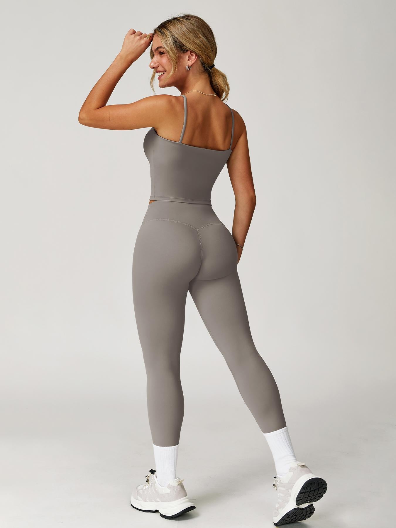 Women's Solid Crop Cami Top & High Waist Leggings Tracksuit Set, Breathable Comfortable Sports Set… - image 16
