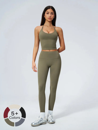 V-Neck Halter Sports Set, High Waist Butt Lifting - image 3