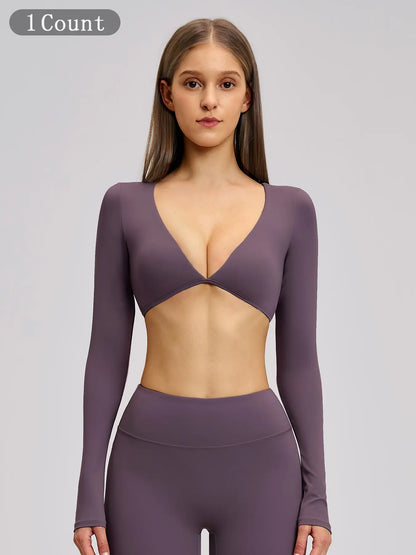 Women's Long Sleeve V Neck Yoga Top, Fashionable Short Activewear Workout Sports Shirt for Outdoor…