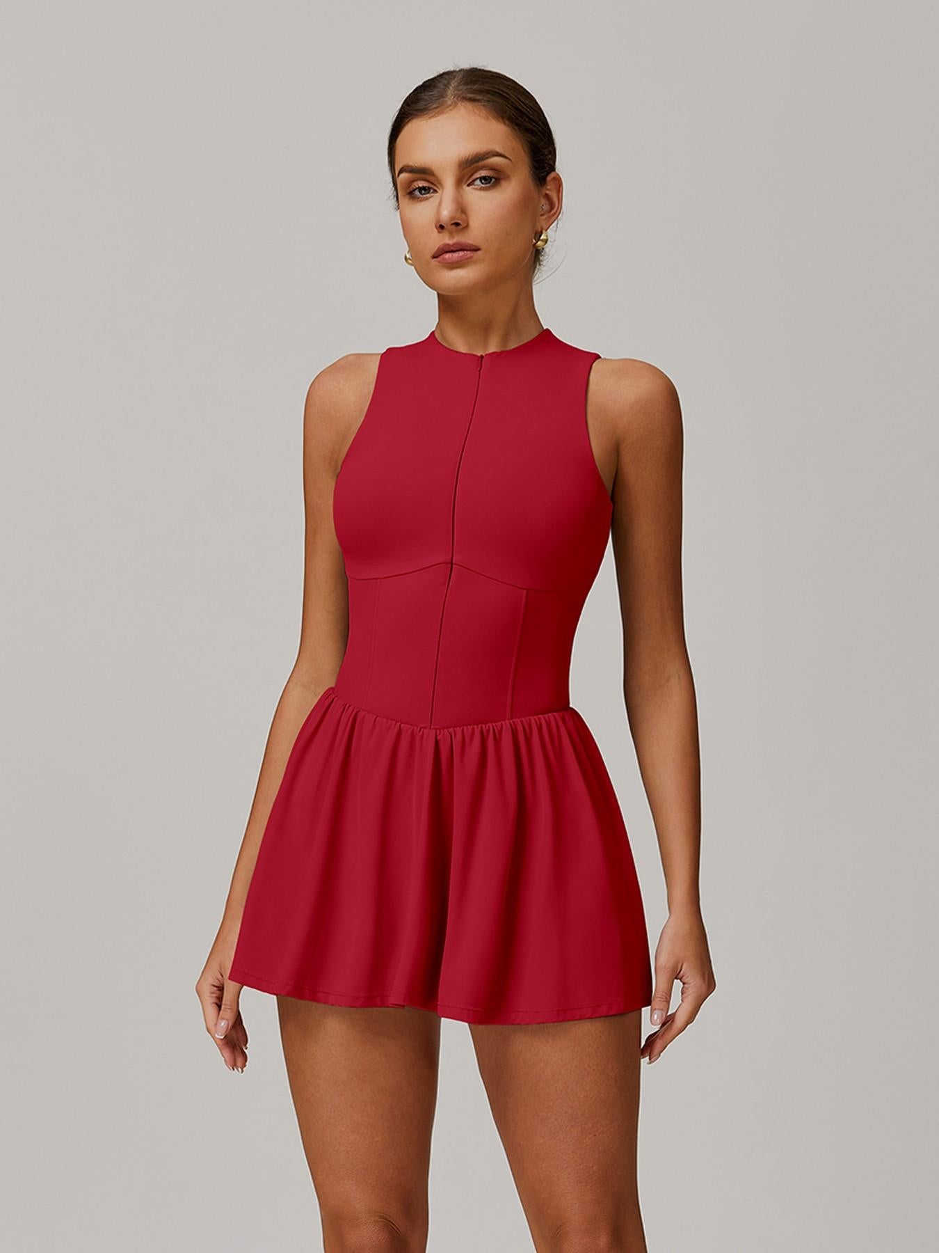 Cloudy Feel Fake Two-Piece Stand Collar Dress, Outdoor Running Anti-Exposure Underwear - image 14
