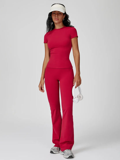 Women's Sporty Two-Piece Set, Quick-Dry Slim Fit T-Shirt & High Waist Yoga Pants - image 8