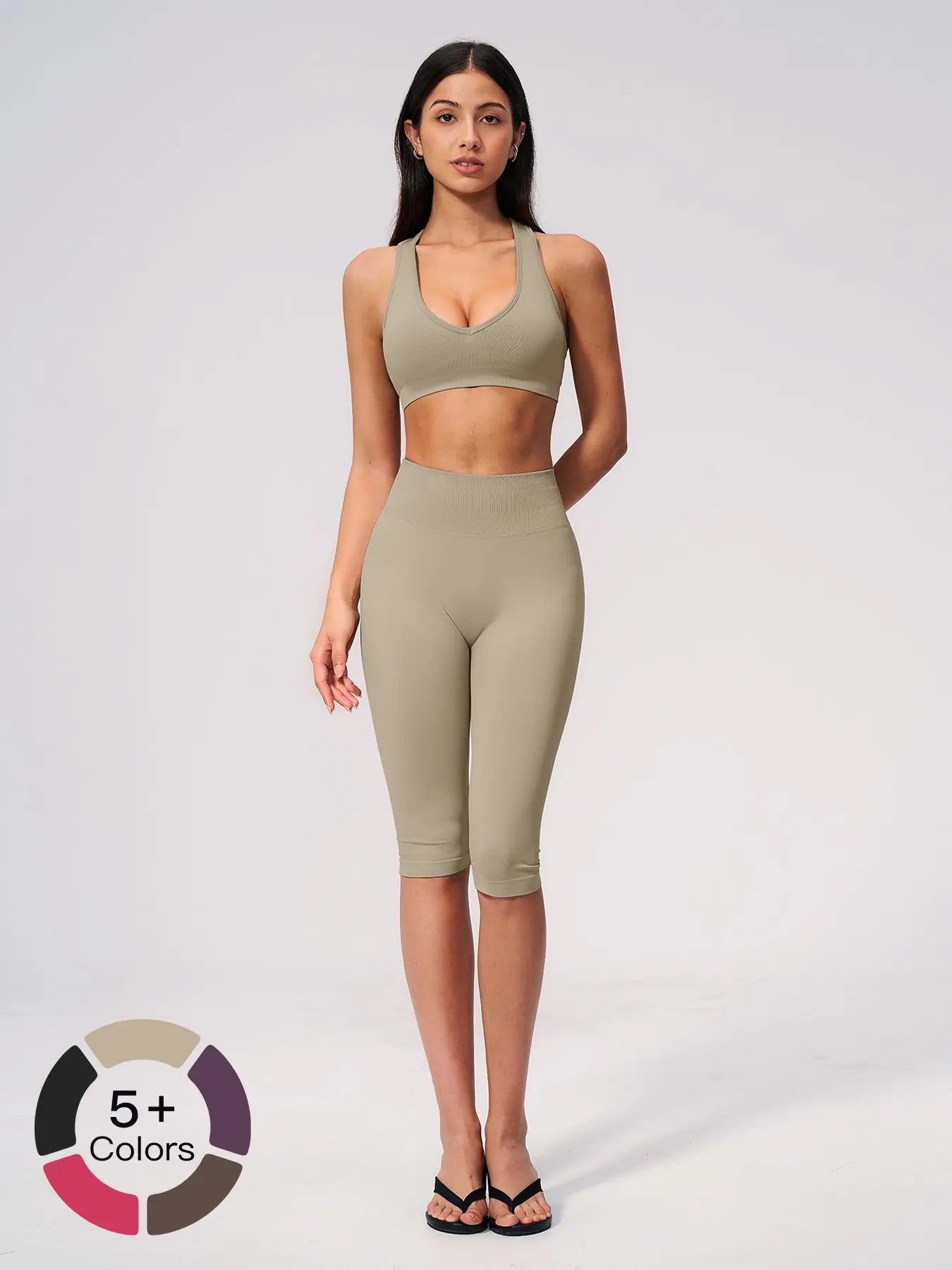 Seamless Yoga Workout Set, V-Neck Tight Fit Quick-Dry Moisture-Wicking High Waist Butt Lifting Sports…