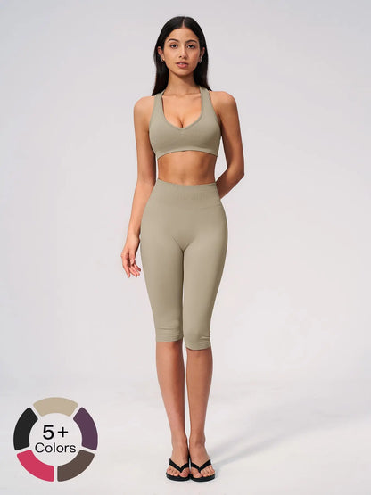 Seamless Yoga Workout Set, V-Neck Tight Fit Quick-Dry Moisture-Wicking High Waist Butt Lifting Sports…