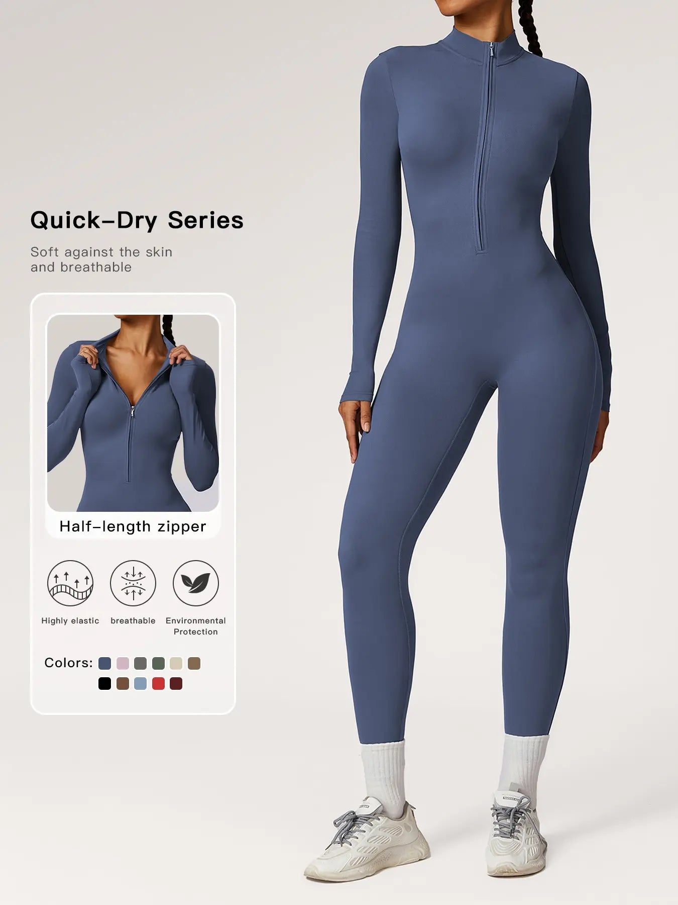 Women's Solid Zip Up Long Sleeve Sports Jumpsuit