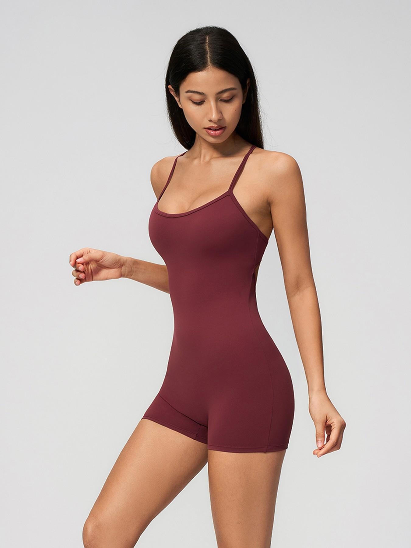 Cross Back Yoga, Tight Fit High Waist One-Piece Gym Shorts - image 16