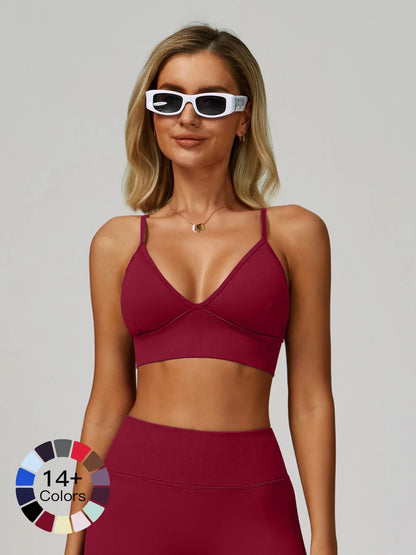 Seamless Yoga Bra with Shoulder Straps, Quick-Dry Sports Top