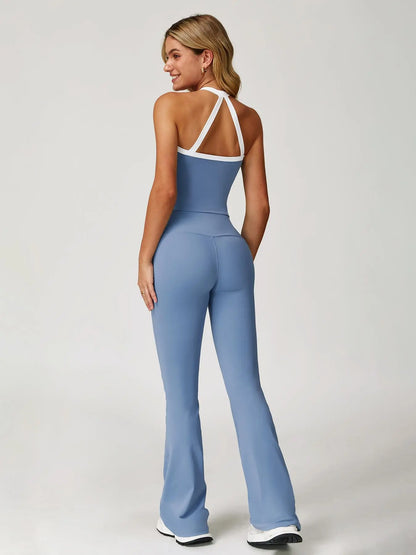 Women's Colorblock Sports Set, Sports Bra & Flare Leg Pants - image 9