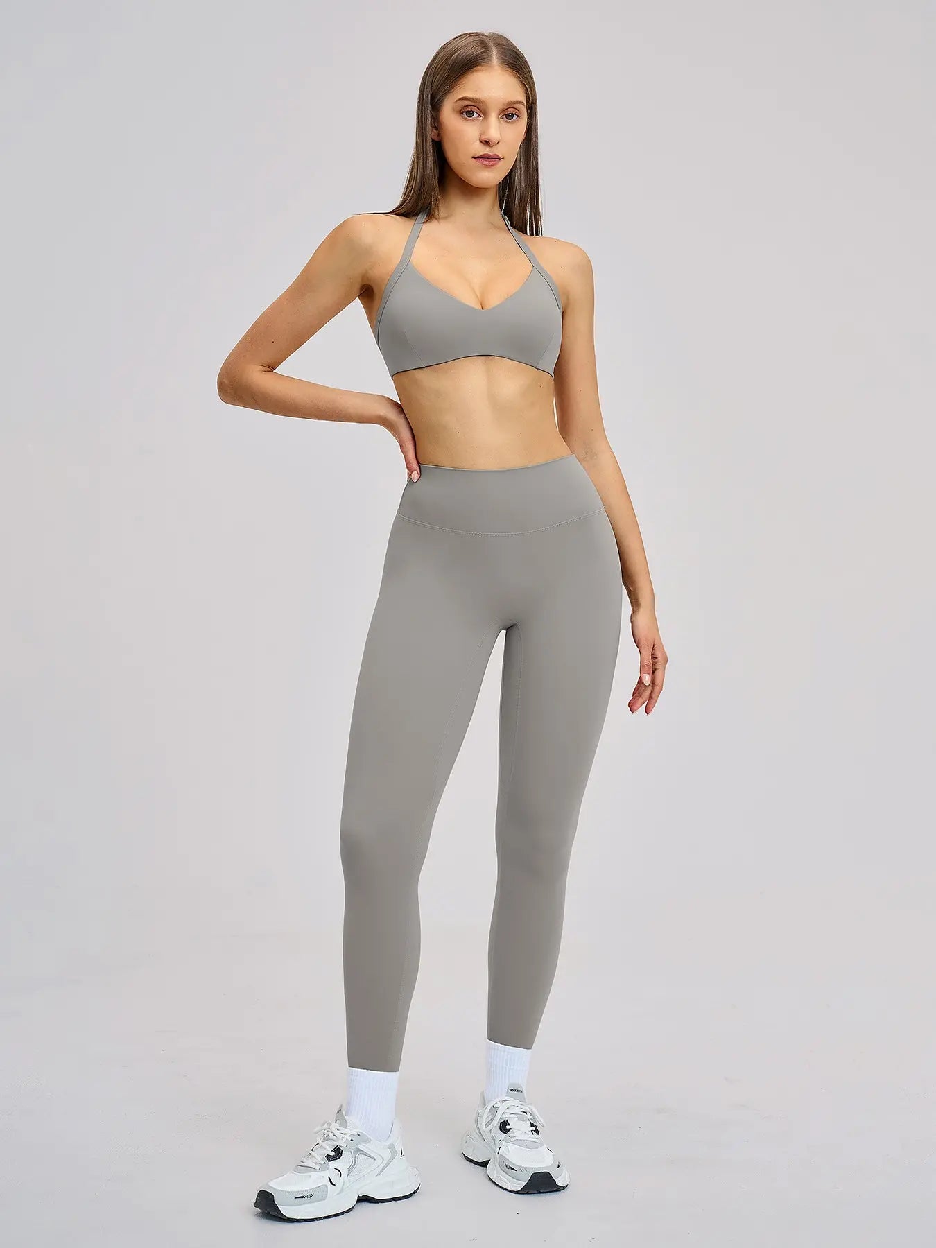 Cross-Border Fleece Yoga Set, Hollow Back Halter Top - image 7