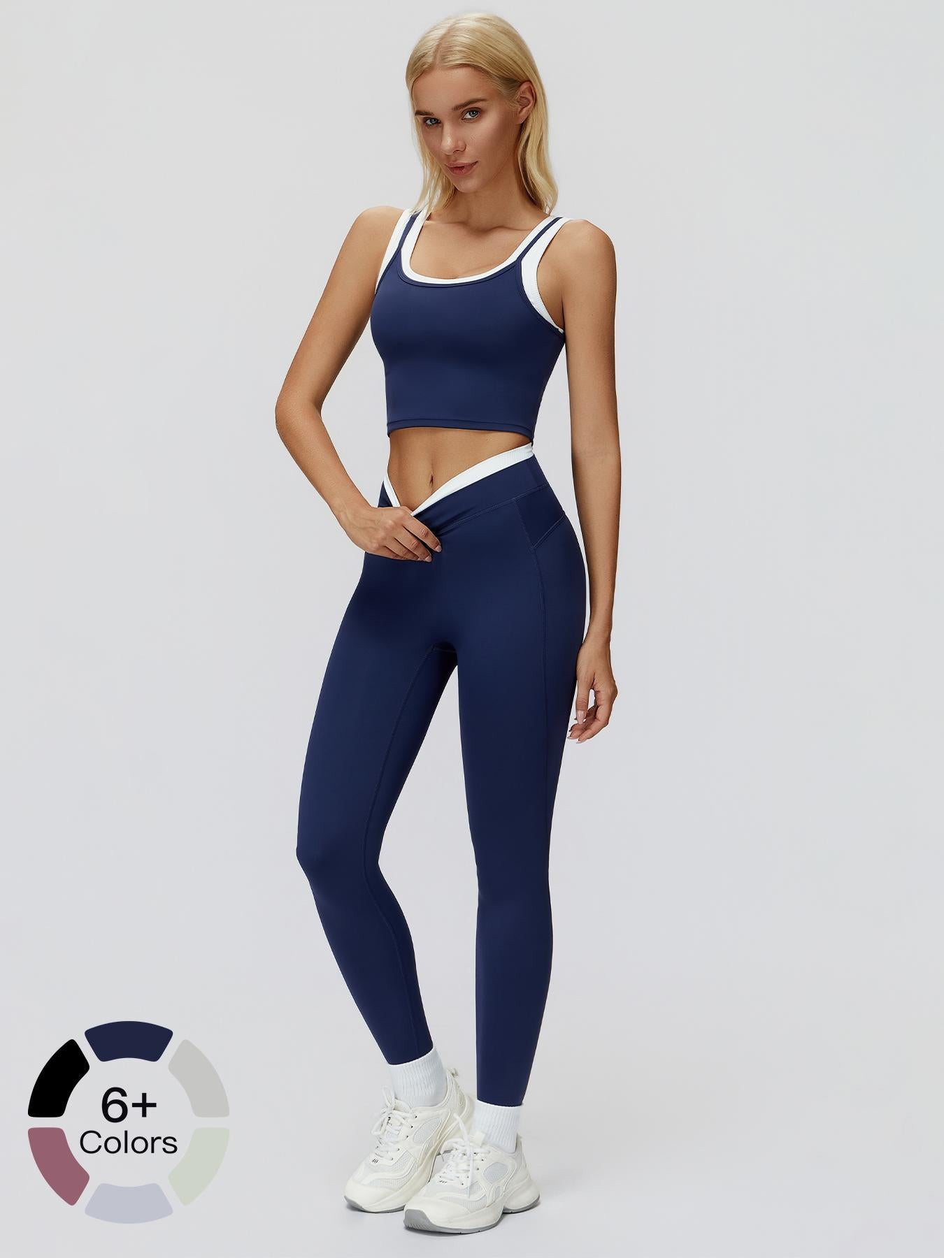 Women's Two-Piece Colorblock Yoga Set, High-Waisted Ribbed Casual Fitness Sportswear - image 21