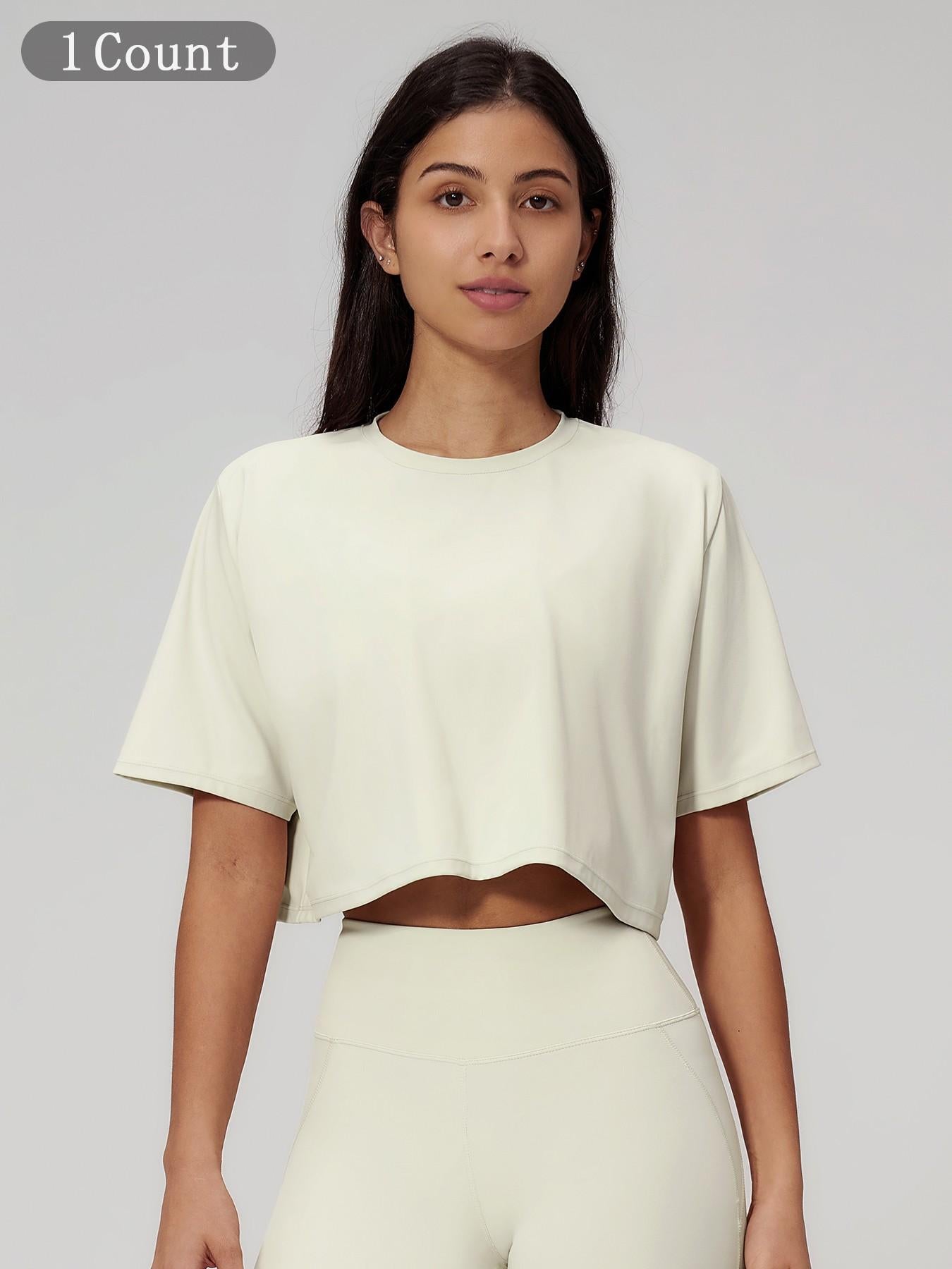 Women's Sporty Short Sleeve Yoga Top, Loose Fit Round Neck Crop Tee - image 22