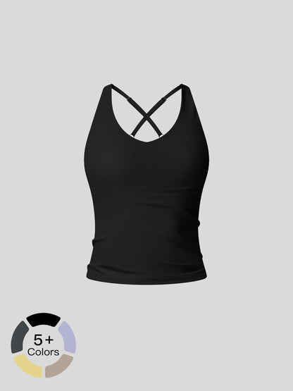 Women's Solid Color Criss Cross Back Sports Bra, Workout Bra