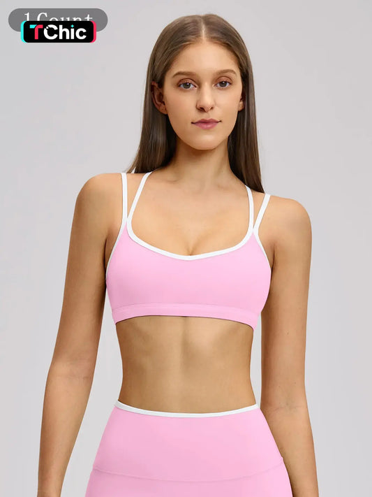 Colorblock Skin-Touch Stretch Sports Bra, Sporty Bra