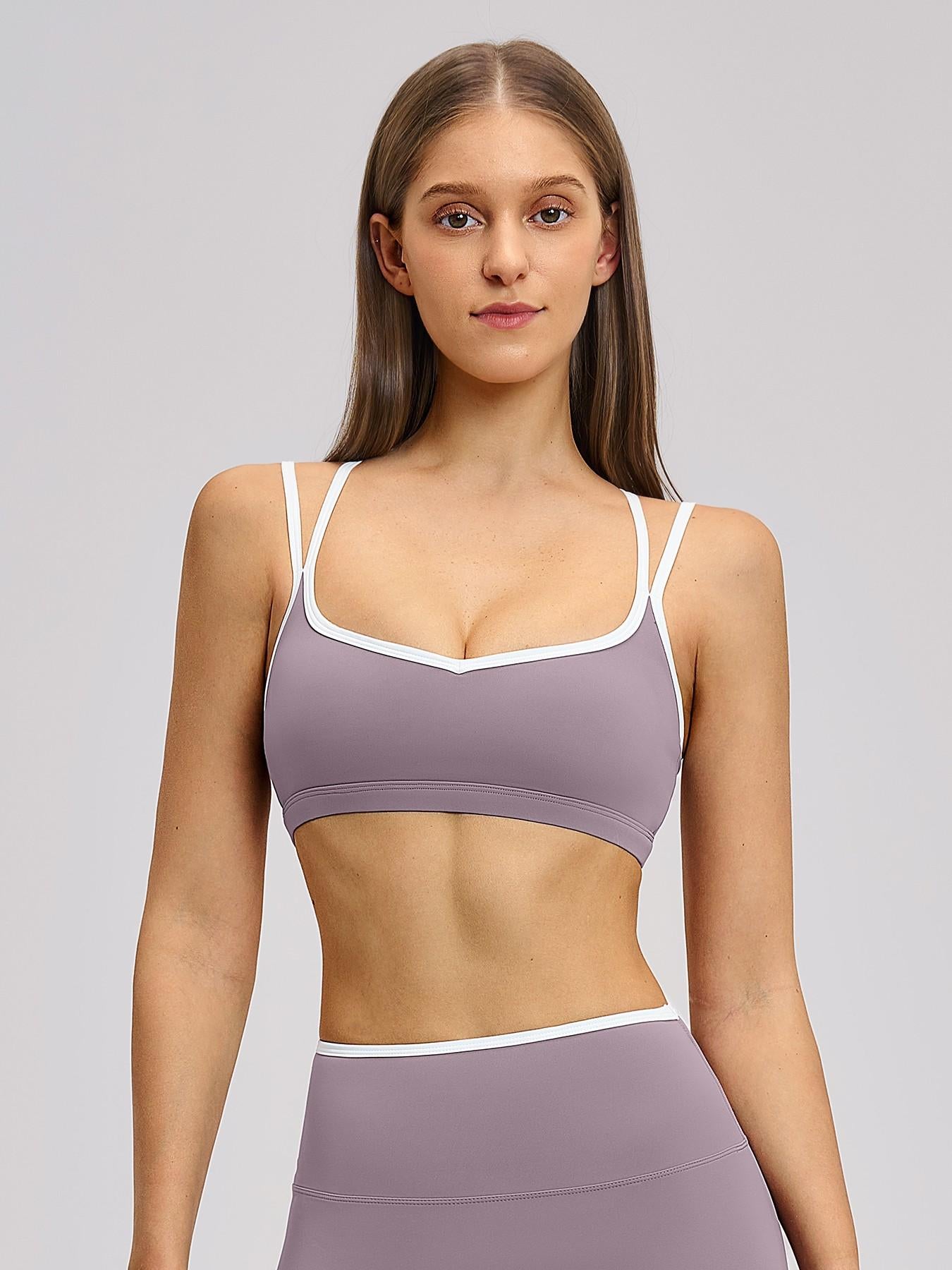 Colorblock Skin-Touch Sports Bra, Quick-Dry Tight-Fitting Cross-Back Sport Tank Top - image 9