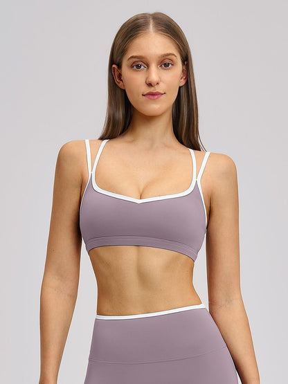 Colorblock Skin-Touch Sports Bra, Quick-Dry Tight-Fitting Cross-Back Sport Tank Top - image 9