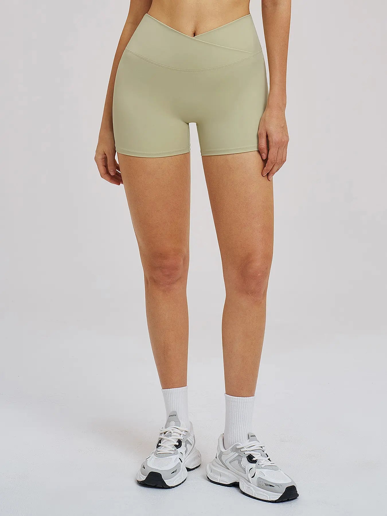 Cross Waist Yoga Shorts, Tight Fit Fleece Fitness Short Pants - image 7