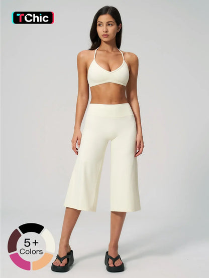 Women's Yoga Set, High-End Shock Absorption Sport Bra & Quick-Dry High-Waist Capri Pants