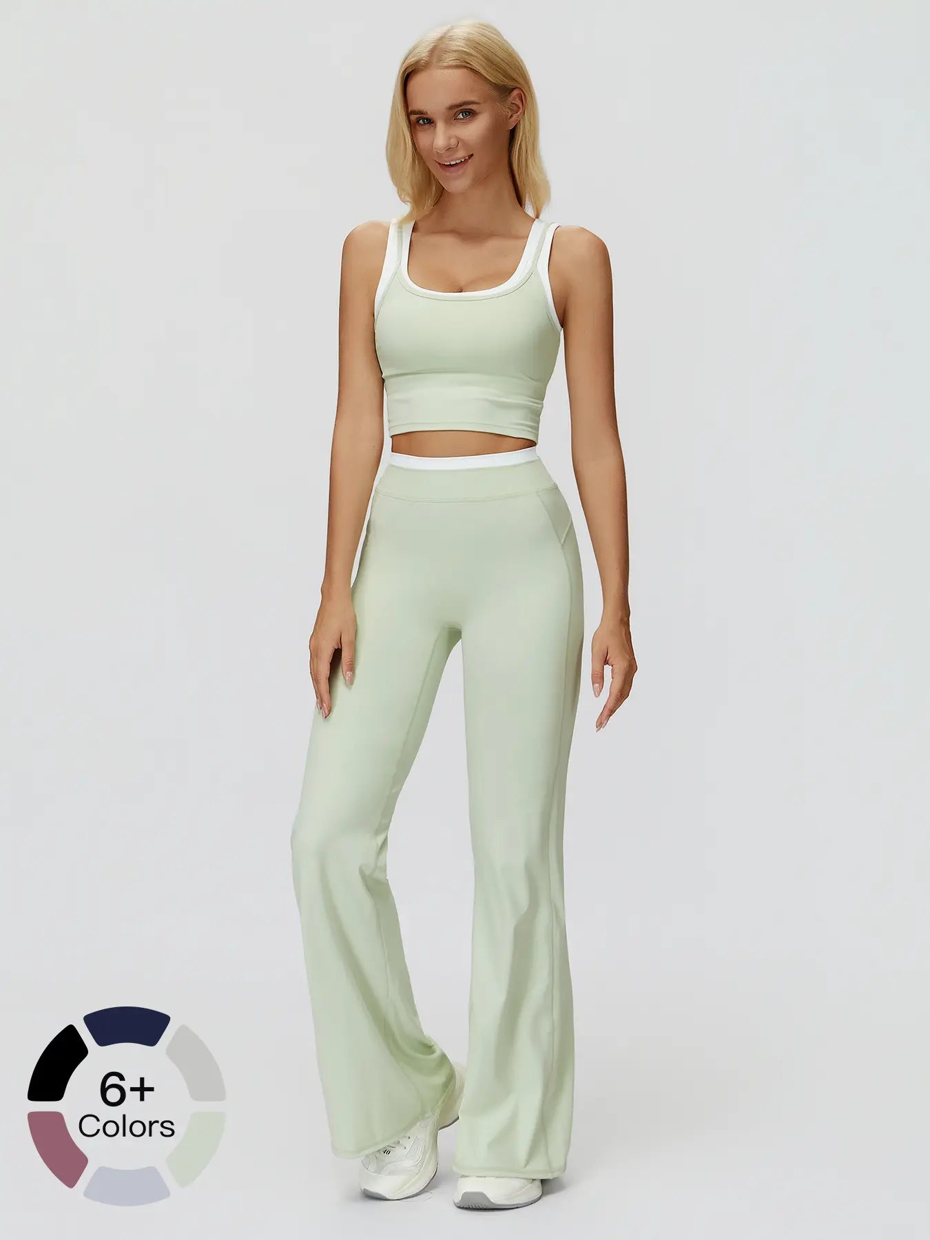 Women's Two-Piece Colorblock Yoga Set, High-Waisted Ribbed Casual Fitness Sportswear - image 2