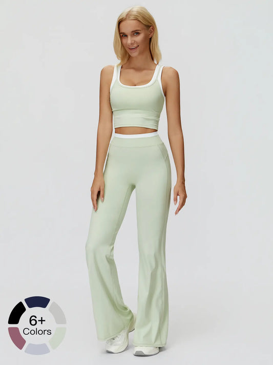 Women's Two-Piece Colorblock Yoga Set, High-Waisted Ribbed Casual Fitness Sportswear - image 2