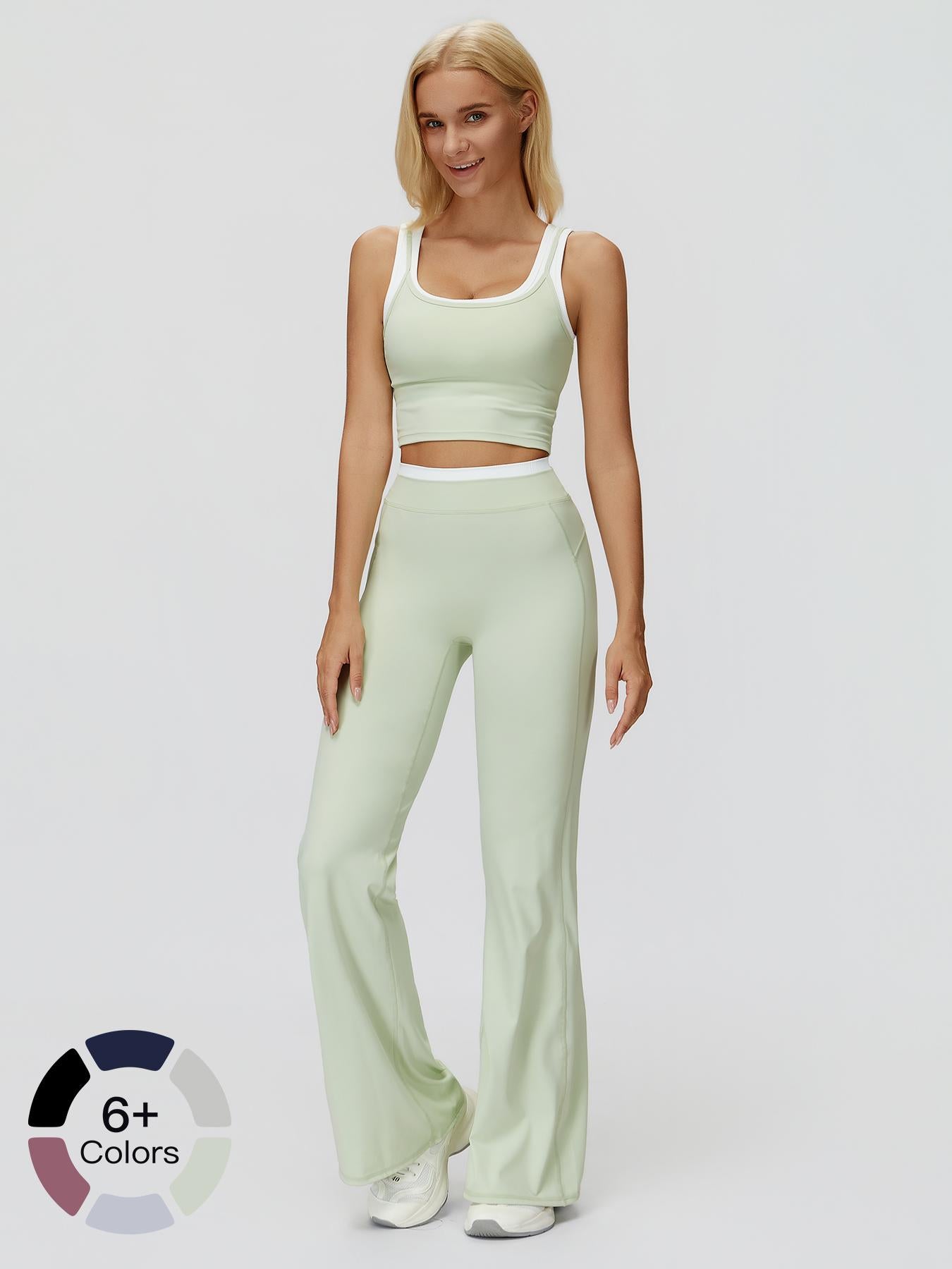 Women's Two-Piece Colorblock Yoga Set, High-Waisted Ribbed Casual Fitness Sportswear - image 21