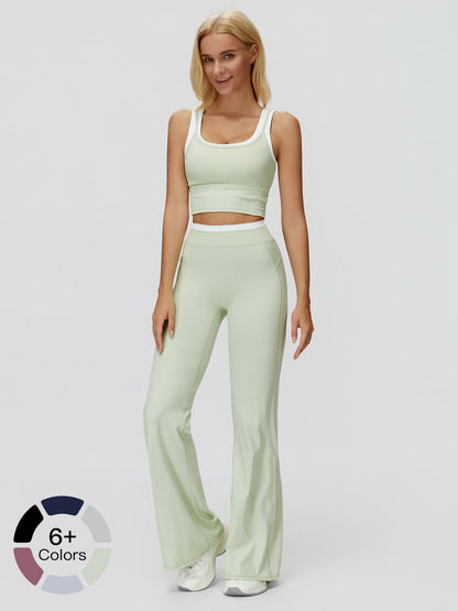 Women's Two-Piece Colorblock Yoga Set, High-Waisted Ribbed Casual Fitness Sportswear - image 21