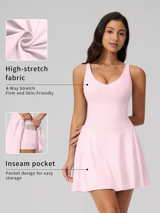 Yoga Sports Tennis Athletic Dress with Side Pockets, Anti-Exposure Quick-Dry Breathable Running… - image 2