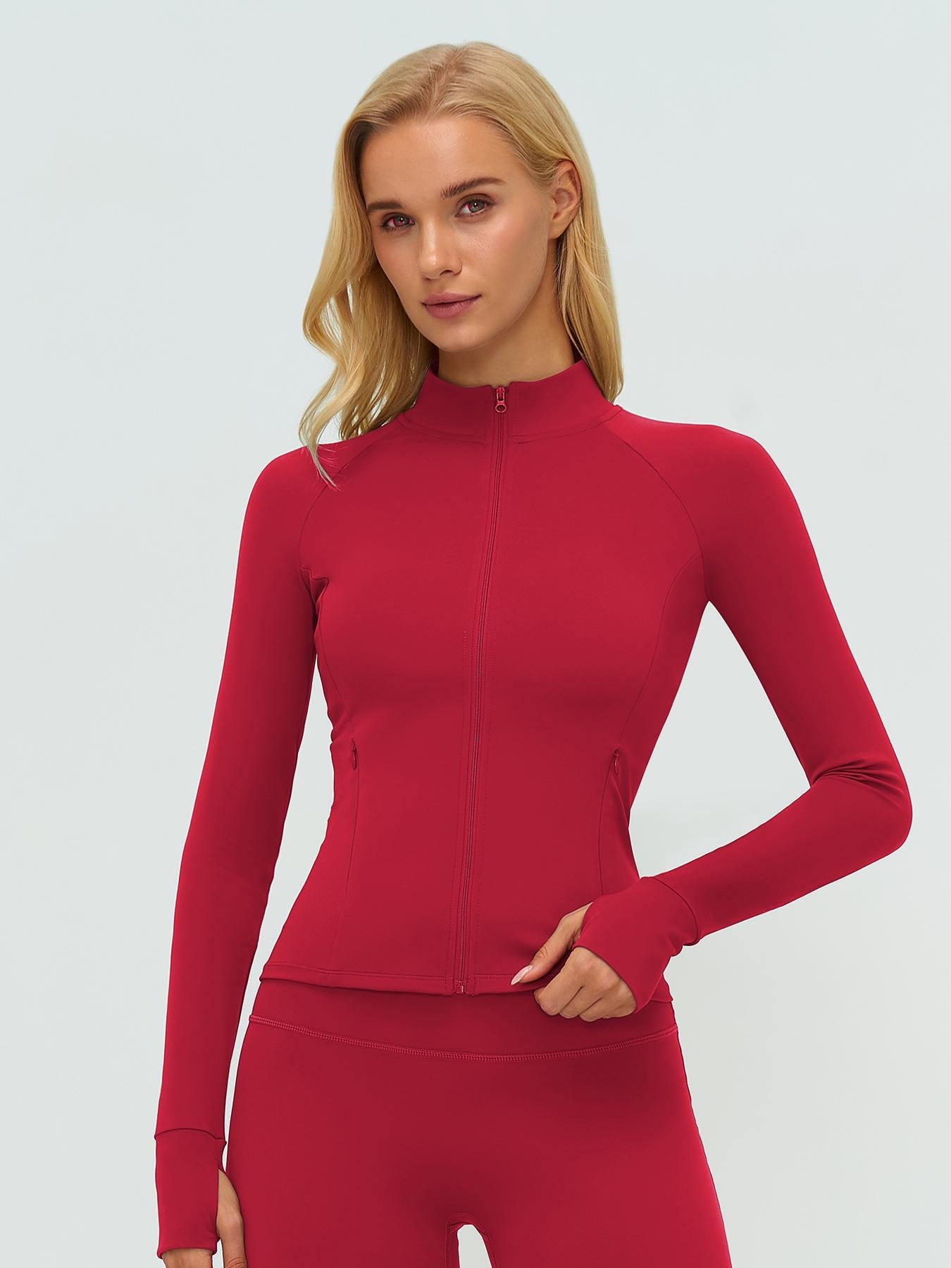 Women's Long Sleeve Essential Yoga Jacket with Zipper Pockets, Fleece Lined Tight Fit Outdoor Sports… - image 14