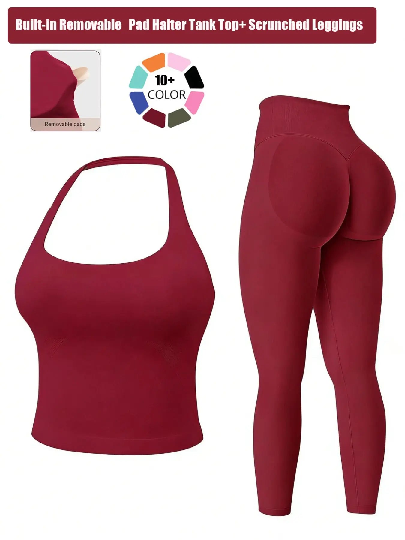 Two-Piece Set Women's Solid Seamless Crop Tank Top & High Waist Leggings Tracksuit Set…