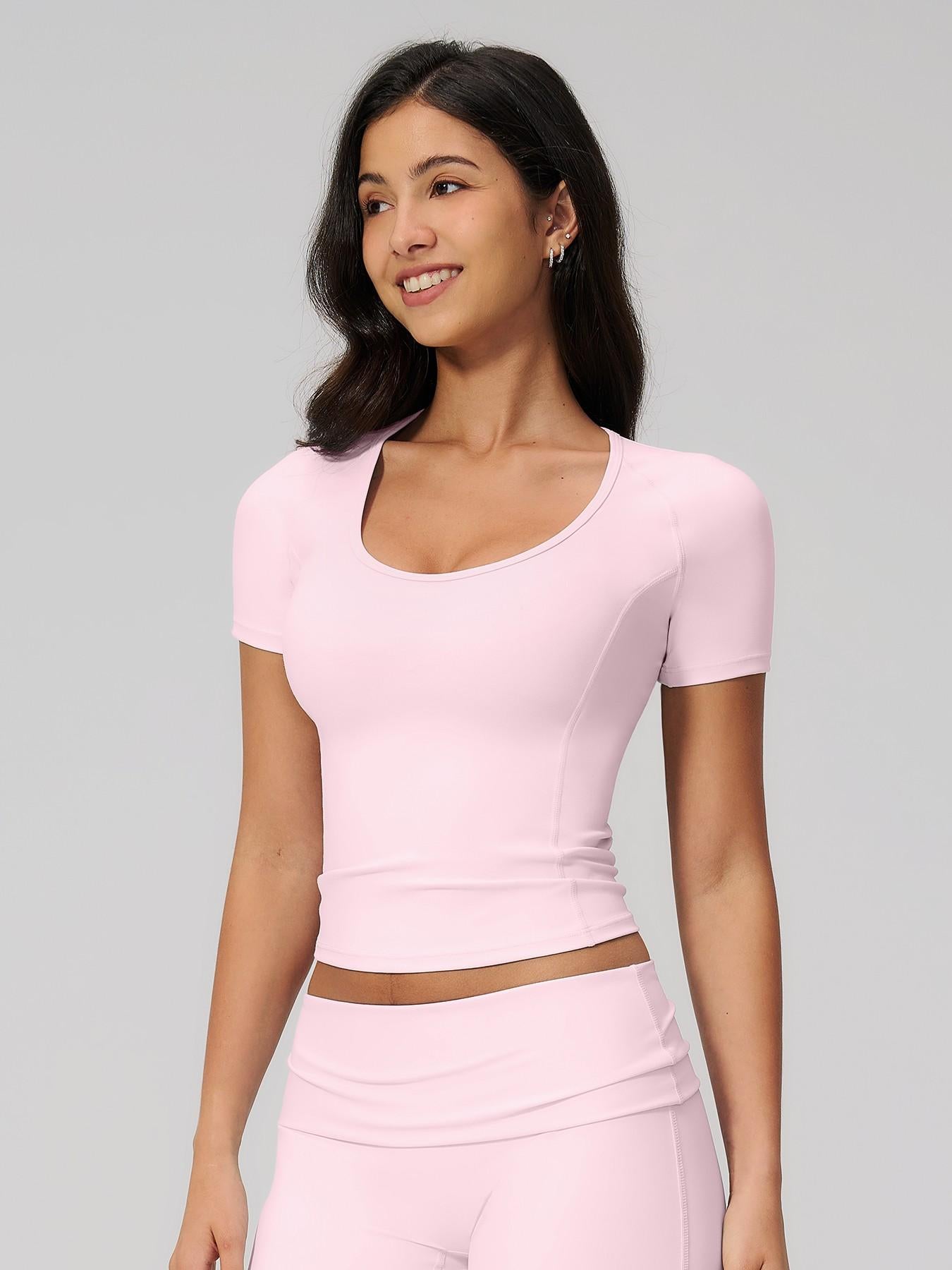 Women's Fitted Yoga Short Sleeve Top, Quick-Dry Outdoor Fitness Apparel - image 16